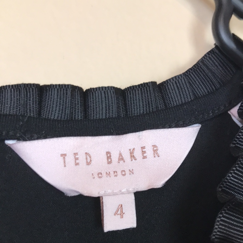 Ted Baker Black Pleated Pearl-Trim Short Sleeve Top - Picture 7 of 7